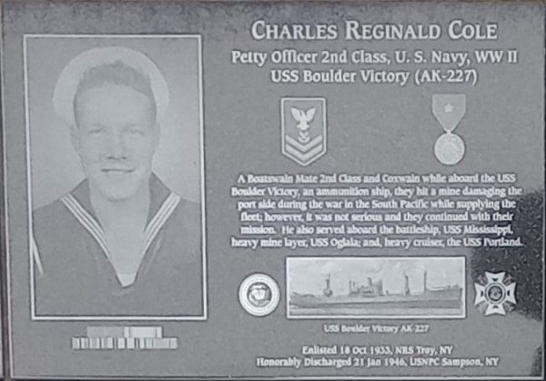 CHARLES REGINALD COLE WAR MEMORIAL PLAQUE