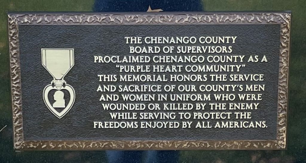 CHENANGO COUNTY “PURPLE HEART COMMUNITY” WAR MEMORIAL PLAQUE