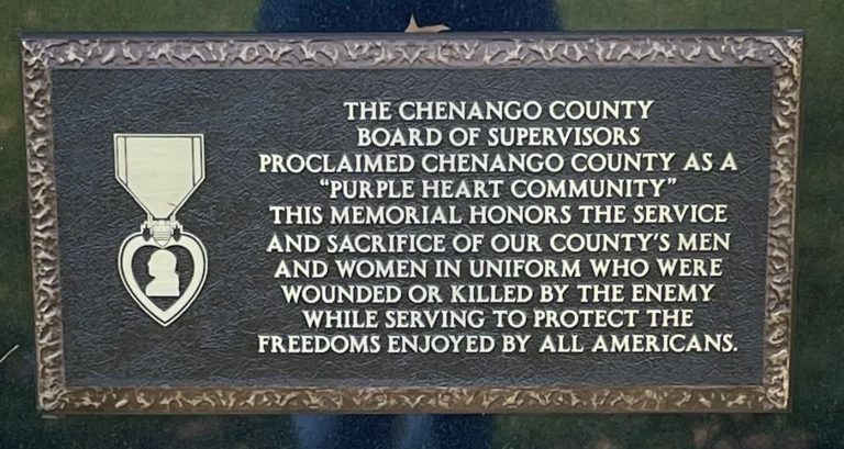 CHENANGO COUNTY “PURPLE HEART COMMUNITY” WAR MEMORIAL PLAQUE