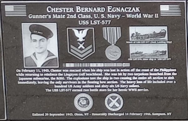 CHESTER BERNARD EGNACZAK WAR MEMORIAL PLAQUE