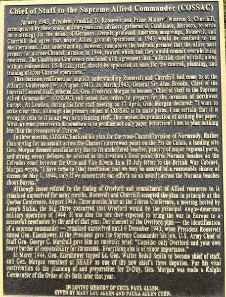 CHIEF OF STAFF TO THE SUPREME ALLIED COMMANDER WAR MEMORIAL PLAQUE