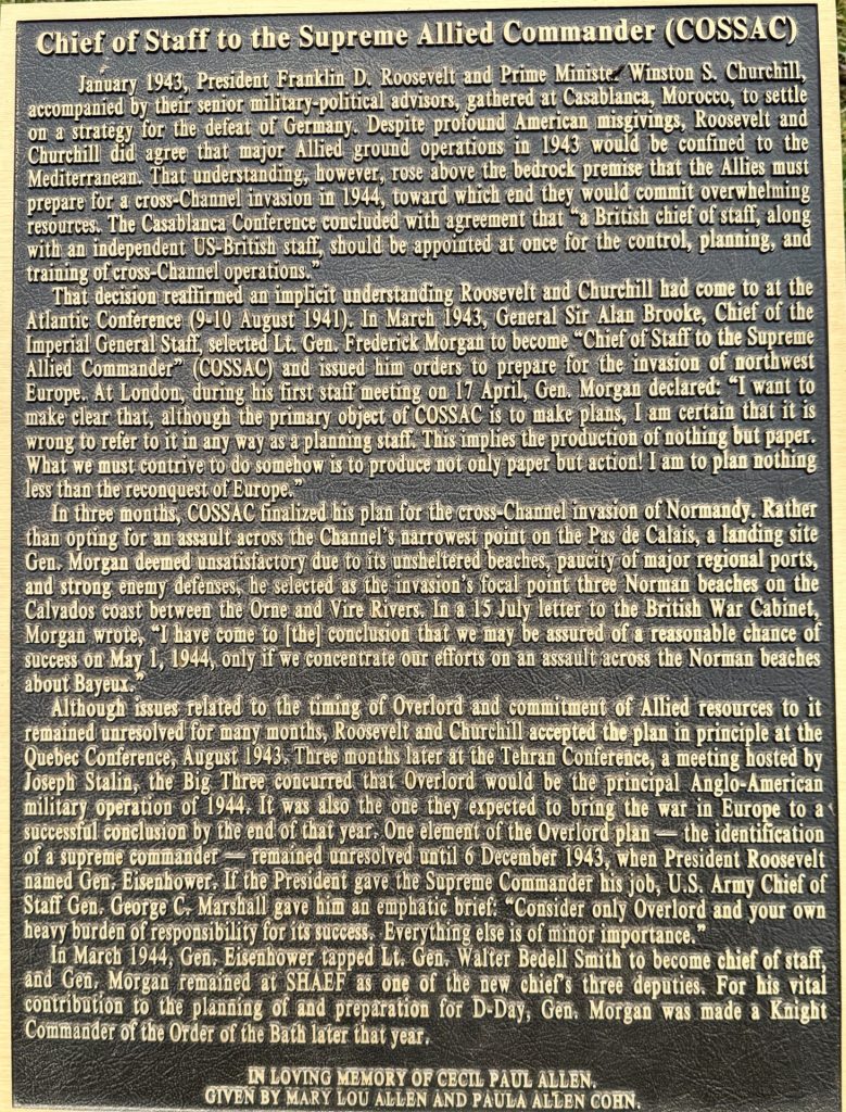 CHIEF OF STAFF TO THE SUPREME ALLIED COMMANDER WAR MEMORIAL PLAQUE