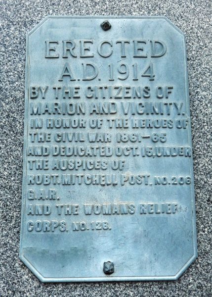 CITIZENS OF MARION AND VICINITY CIVIL WAR MEMORIAL PLAQUE A