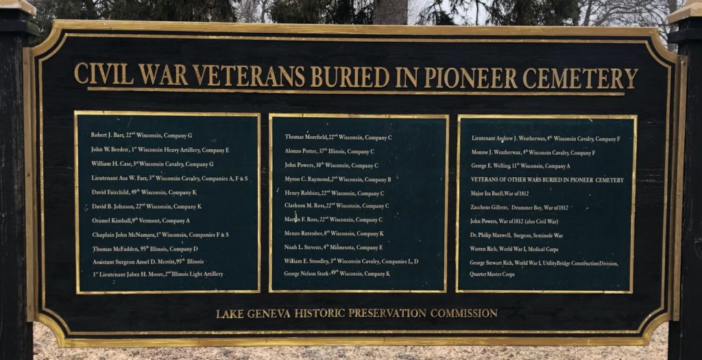 CIVIL WAR VETERANS BURIED IN PIONEER CEMETERY MEMORIAL PLAQUE