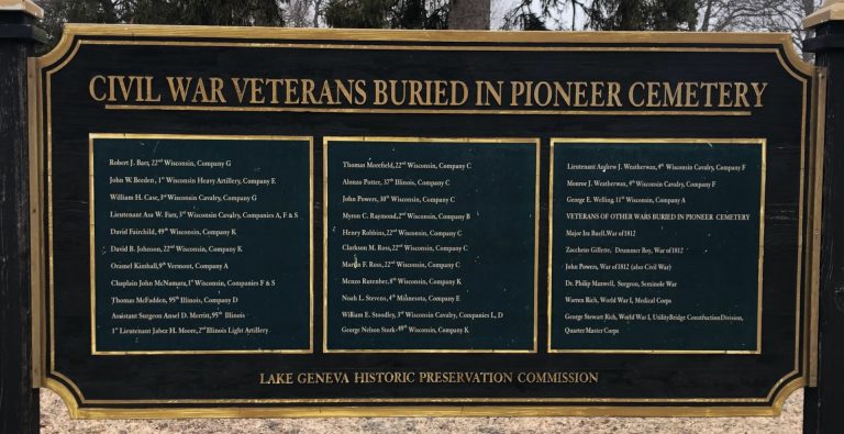CIVIL WAR VETERANS BURIED IN PIONEER CEMETERY MEMORIAL PLAQUE