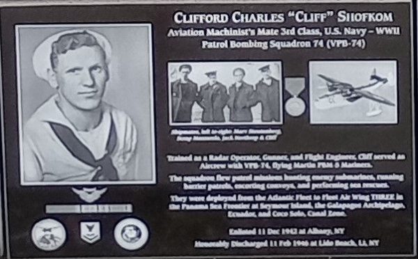 CLIFFORD CHARLES “CLIFF” SKOFKOM WAR MEMORIAL PLAQUE