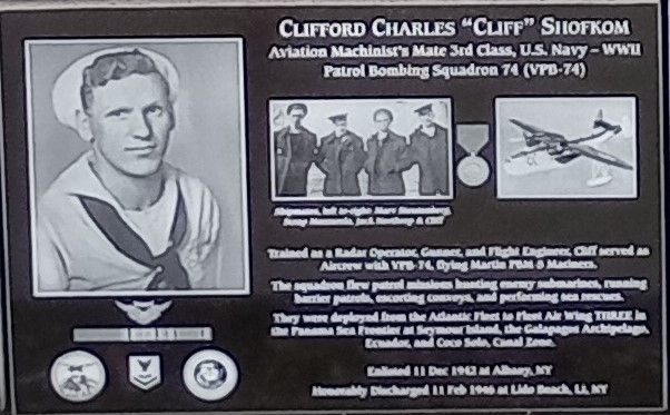 CLIFFORD CHARLES “CLIFF” SKOFKOM WAR MEMORIAL PLAQUE