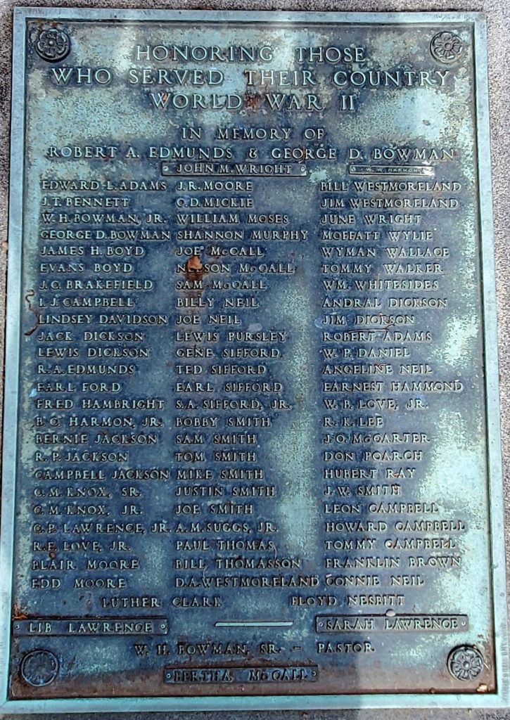 CLOVER PRESBYTERIAN CHURCH WAR MEMORIAL PLAQUE