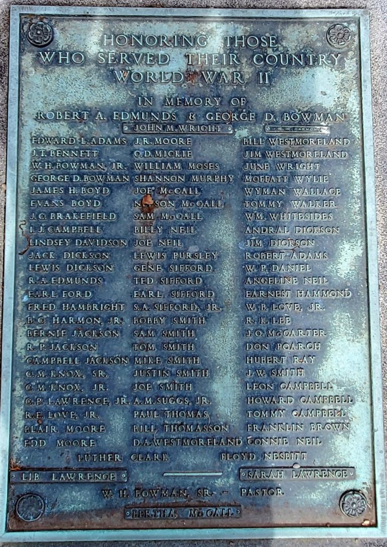CLOVER PRESBYTERIAN CHURCH WAR MEMORIAL PLAQUE