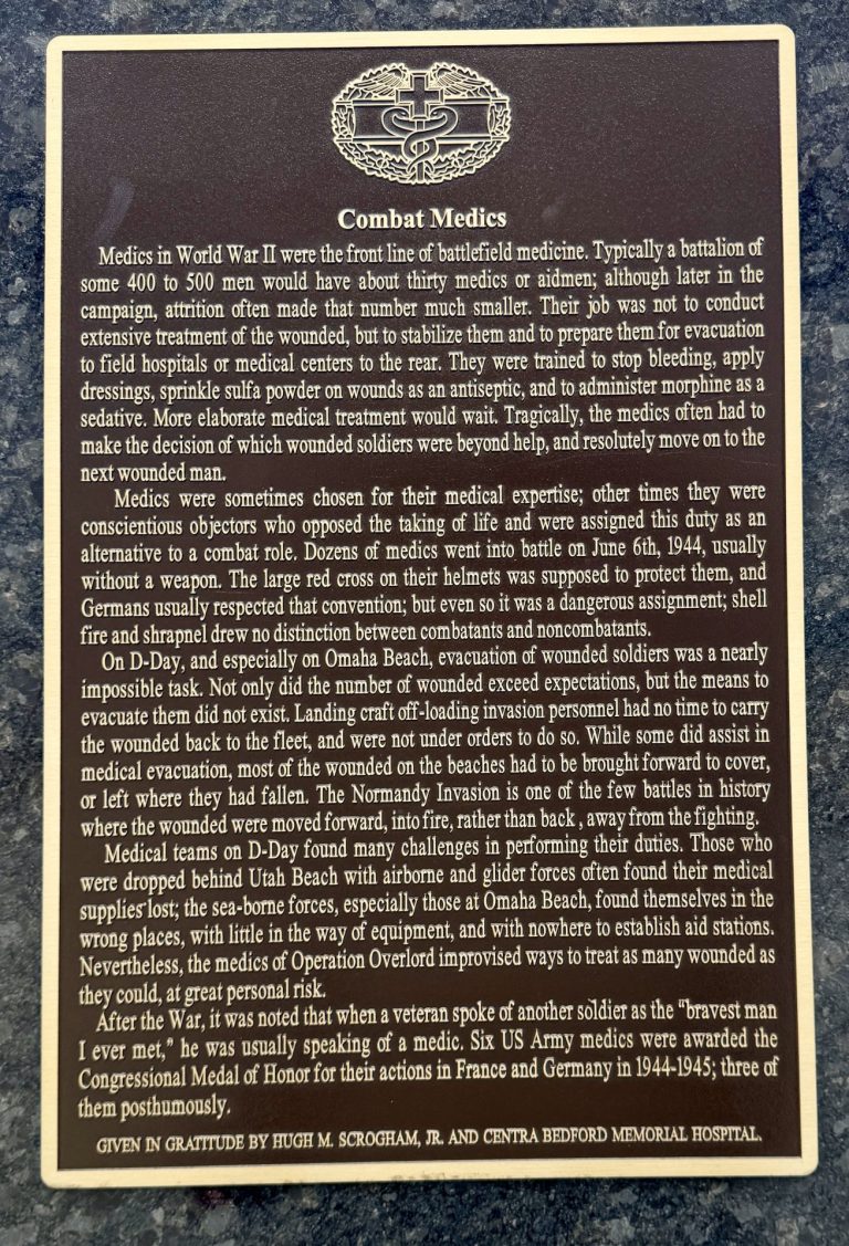 COMBAT MEDICS WAR MEMORIAL PLAQUE