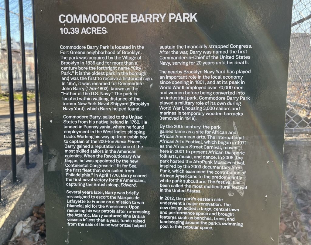COMMODORE BARRY PARK MARKER