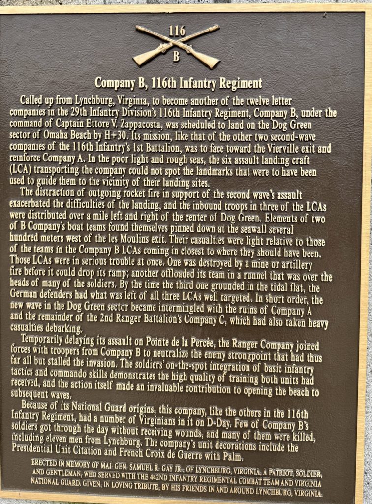 COMPANY B, 116TH INFANTRY REGIMENT WAR MEMORIAL PLAQUE