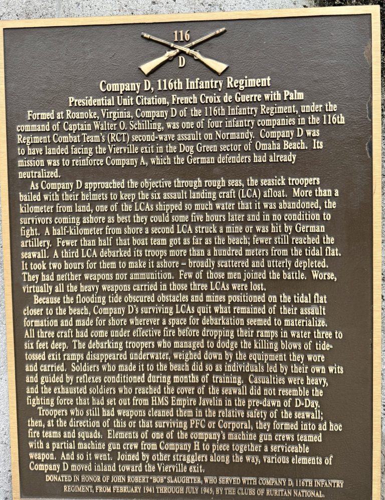 COMPANY D, 116TH INFANTRY REGIMENT WAR MEMORIAL PLAQUE