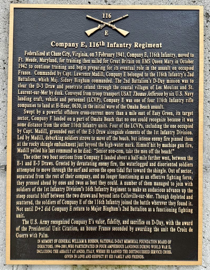 COMPANY E, 116TH INFANTRY REGIMENT WAR MEMORIAL PLAQUE