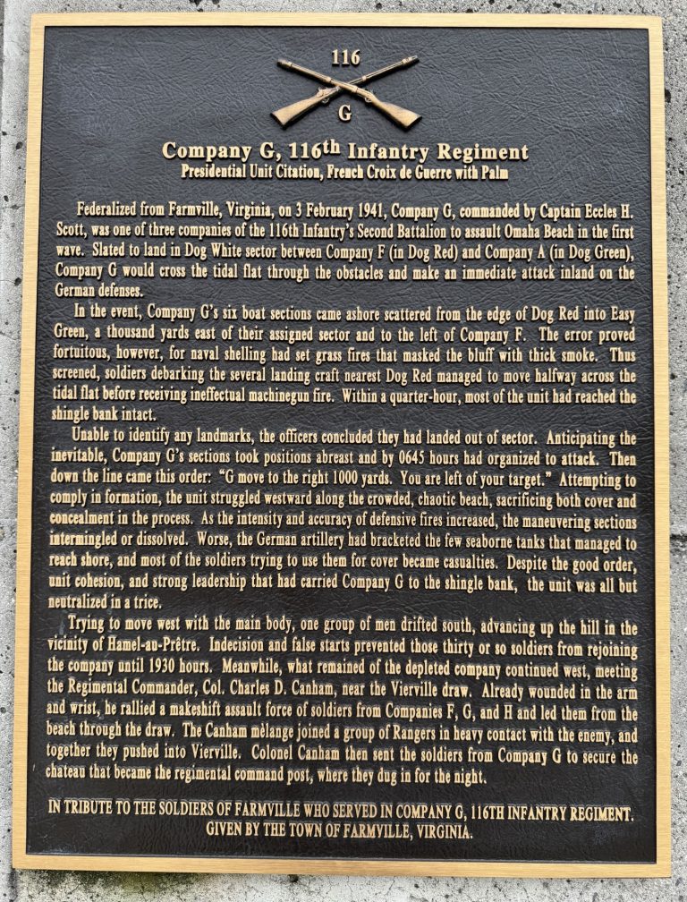 COMPANY G, 116TH INFANTRY REGIMENT WAR MEMORIAL PLAQUE