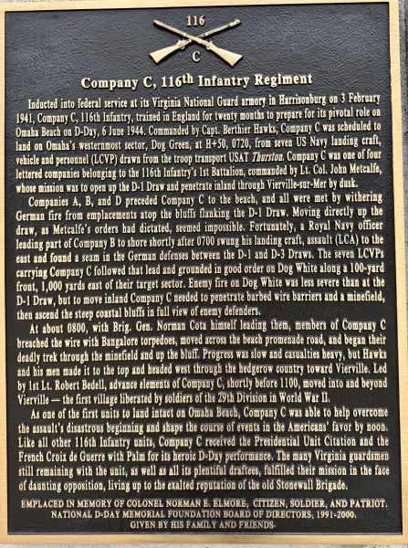 COMPANY C, 116TH INFANTRY REGIMENT WAR MEMORIAL PLAQUE