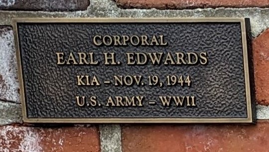 CORPORAL EARL H. EDWARDS WAR MEMORIAL PLAQUE