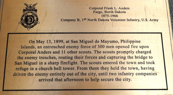 CORPORAL FRANK L. ANDERS MEDAL OF HONOR MEMORIAL PLAQUE