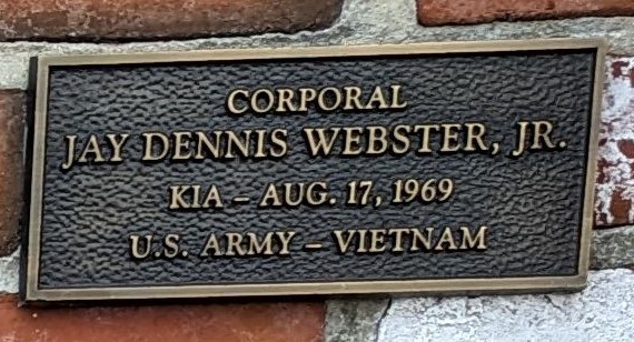 CORPORAL JAY DENNIS WEBSTER, JR. WAR MEMORIAL PLAQUE