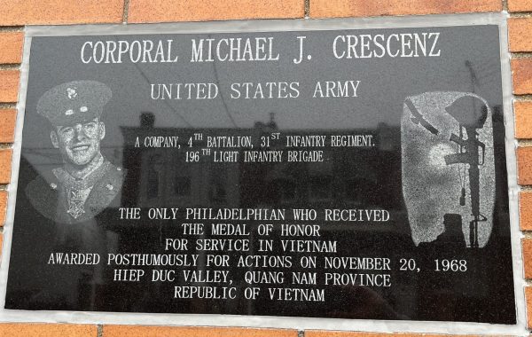 CORPORAL MICHAEL J. CRESCENZ MEDAL OF HONOR WAR MEMORIAL PLAQUE