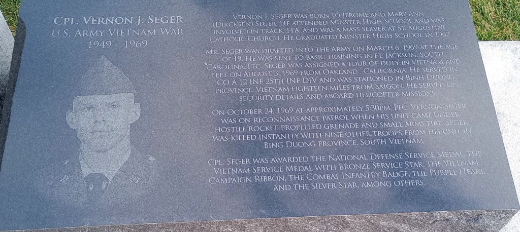 CPL. VERNON J. SEGER WAR MEMORIAL STONE