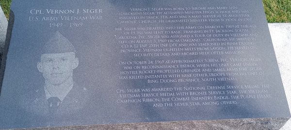 CPL. VERNON J. SEGER WAR MEMORIAL STONE