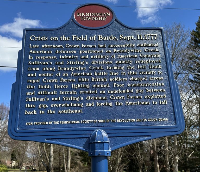CRISIS ON THE FIELD OF BATTLE, SEPT. 11, 1777 MEMEORIAL MARKER