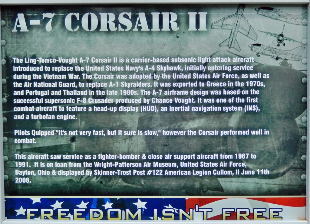 CULLOM A-7 CORSAIR II MEMORIAL AIRCRAFT PLAQUE