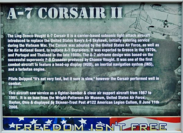 CULLOM A-7 CORSAIR II MEMORIAL AIRCRAFT PLAQUE