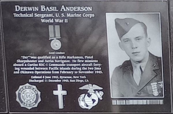 DERWIN BASIL ANDERSON WAR MEMORIAL PLAQUE