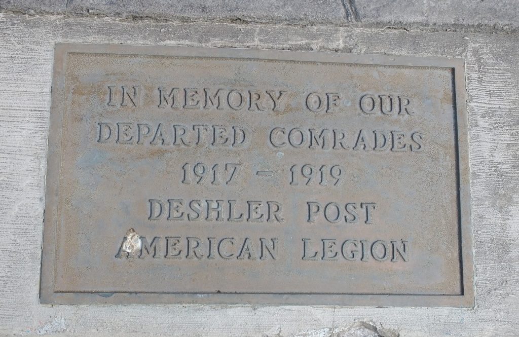 DESHLER WWI VETERANS MEMORIAL FLAGPOLE PLAQUE