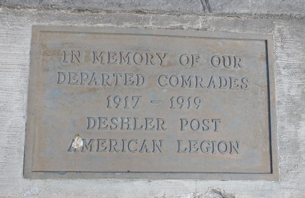 DESHLER WWI VETERANS MEMORIAL FLAGPOLE PLAQUE