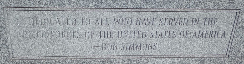 DON SIMMONS ARMED FORCES MEMORIAL BENCH CLOSE-UP