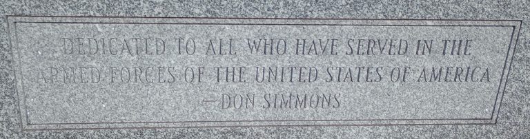 DON SIMMONS ARMED FORCES MEMORIAL BENCH CLOSE-UP