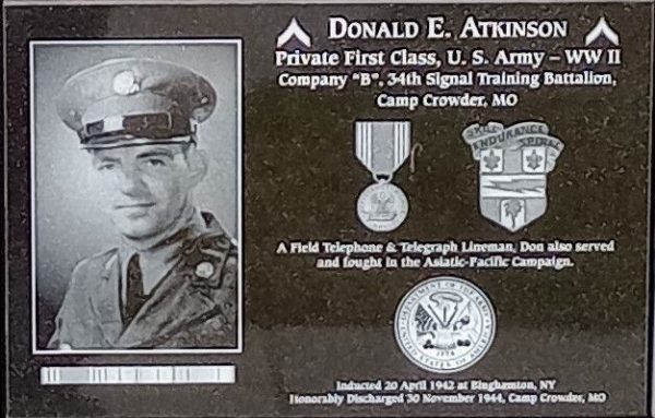 DONALD E. ATKINSON WAR MEMORIAL PLAQUE