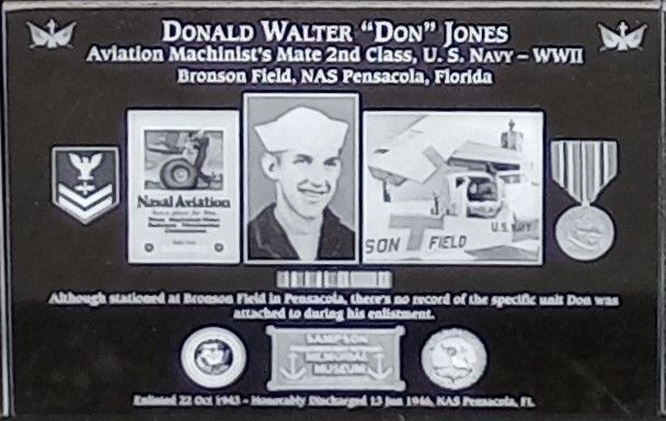 DONALD WALTER “DON” JONES WAR MEMORIAL PLAQUE