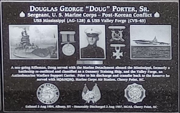 DOUGLAS GEORGE “DOUG” PORTER, SR. WAR MEMORIAL PLAQUE