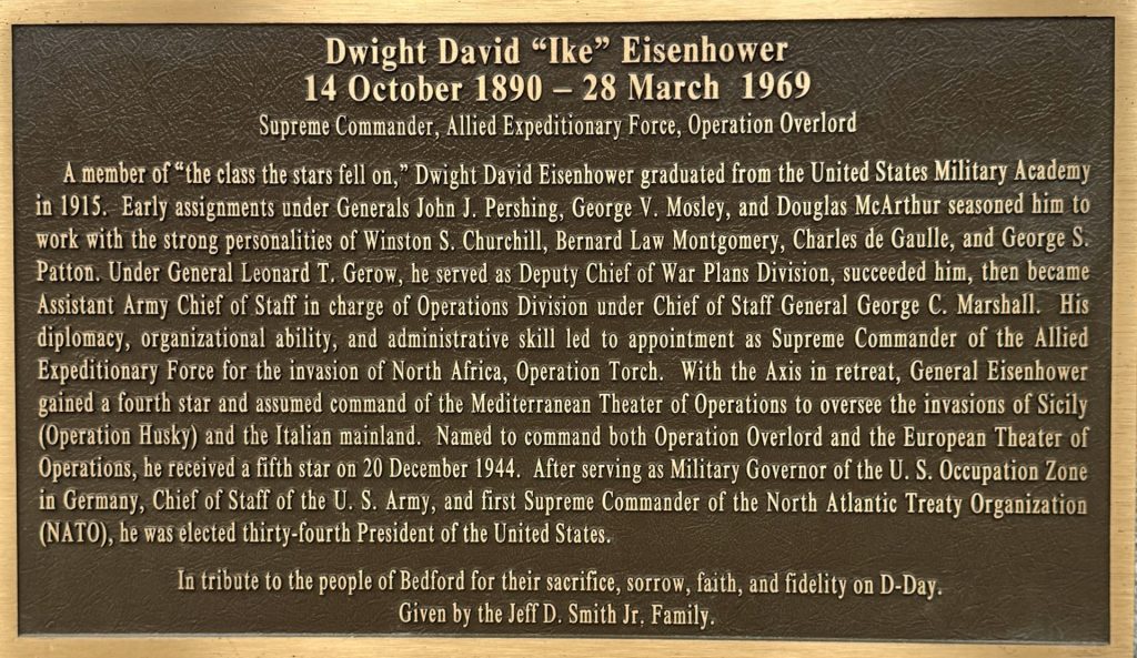DWIGHT DAVID “IKE” EISENHOWER WAR MEMORIAL PLAQUE