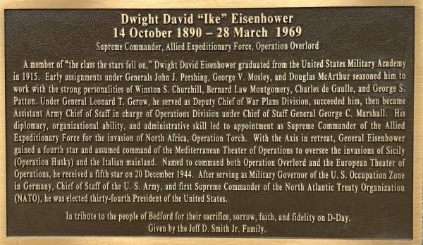 DWIGHT DAVID “IKE” EISENHOWER WAR MEMORIAL PLAQUE