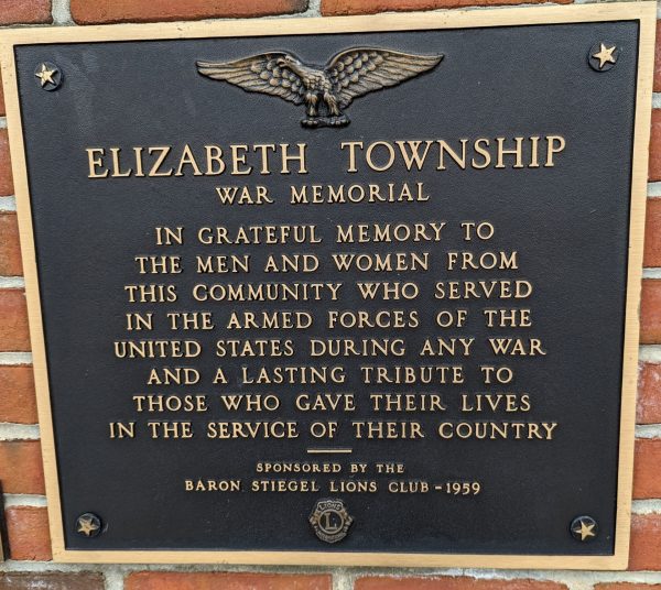 ELIZABETH TOWNSHIP WAR MEMORIAL PLAQUE
