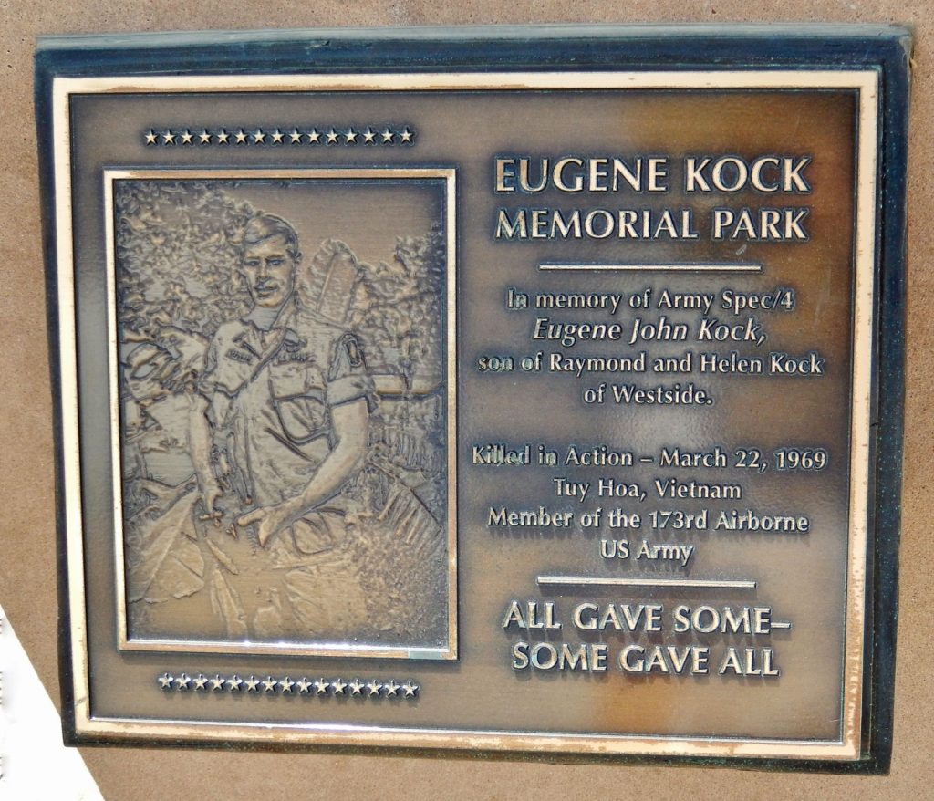 EUGENE KOCK MEMORIAL PARK PLAQUE