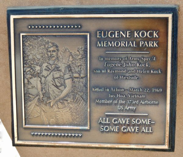 EUGENE KOCK MEMORIAL PARK PLAQUE
