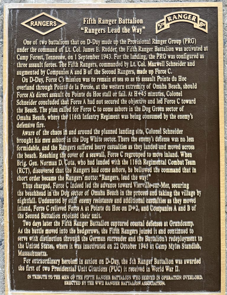 FIFTH RANGER BATTALION WAR MEMORIAL PLAQUE