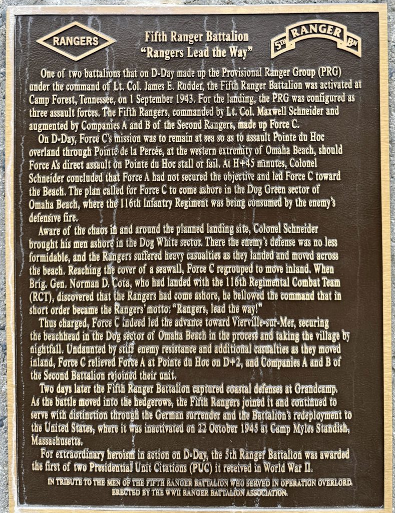 FIFTH RANGER BATTALION WAR MEMORIAL PLAQUE