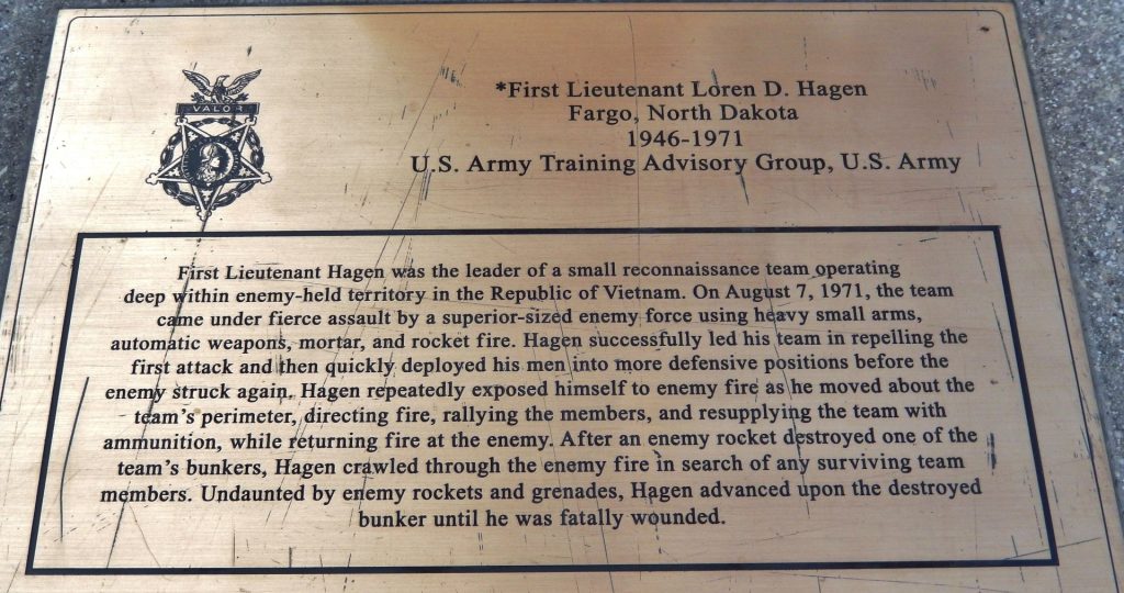 FIRST LIEUTENANT LOREN D. HAGEN MEDAL OF HONOR MEMORIAL PLAQUE