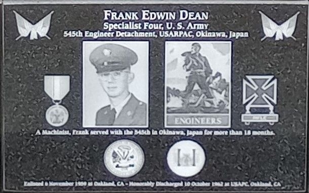 FRANK EDWIN DEAN WAR MEMORIAL PLAQUE
