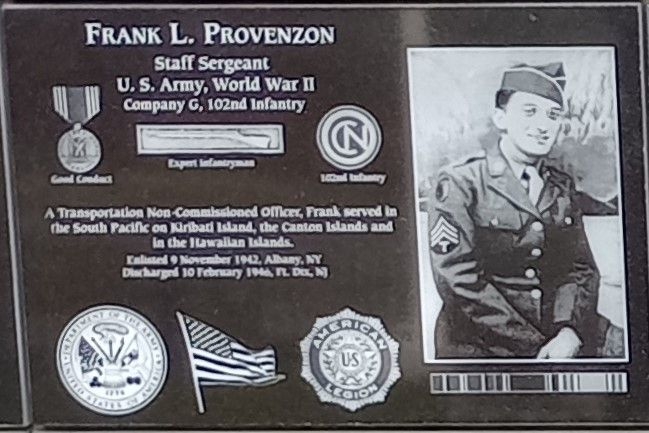 FRANK L. PROVENZON WAR MEMORIAL PLAQUE