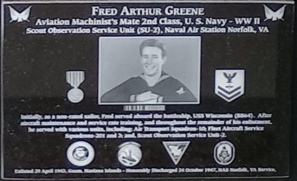 FRED ARTHUR GREENE WAR MEMORIAL PLAQUE