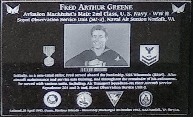 FRED ARTHUR GREENE WAR MEMORIAL PLAQUE
