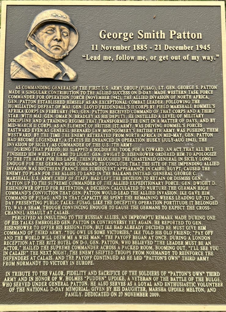 GEORGE SMITH PATTON WAR MEMORIAL PLAQUE